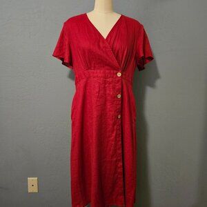 Grae Cove Red Linen Dress, Size Large